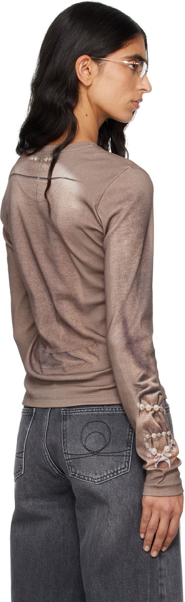 Tričko Marine Serre Trompe-L'Oeil Cardigan Print Knit Jersey Long Sleeve T-Shirt Béžová | WTT032ACJER0091, 2