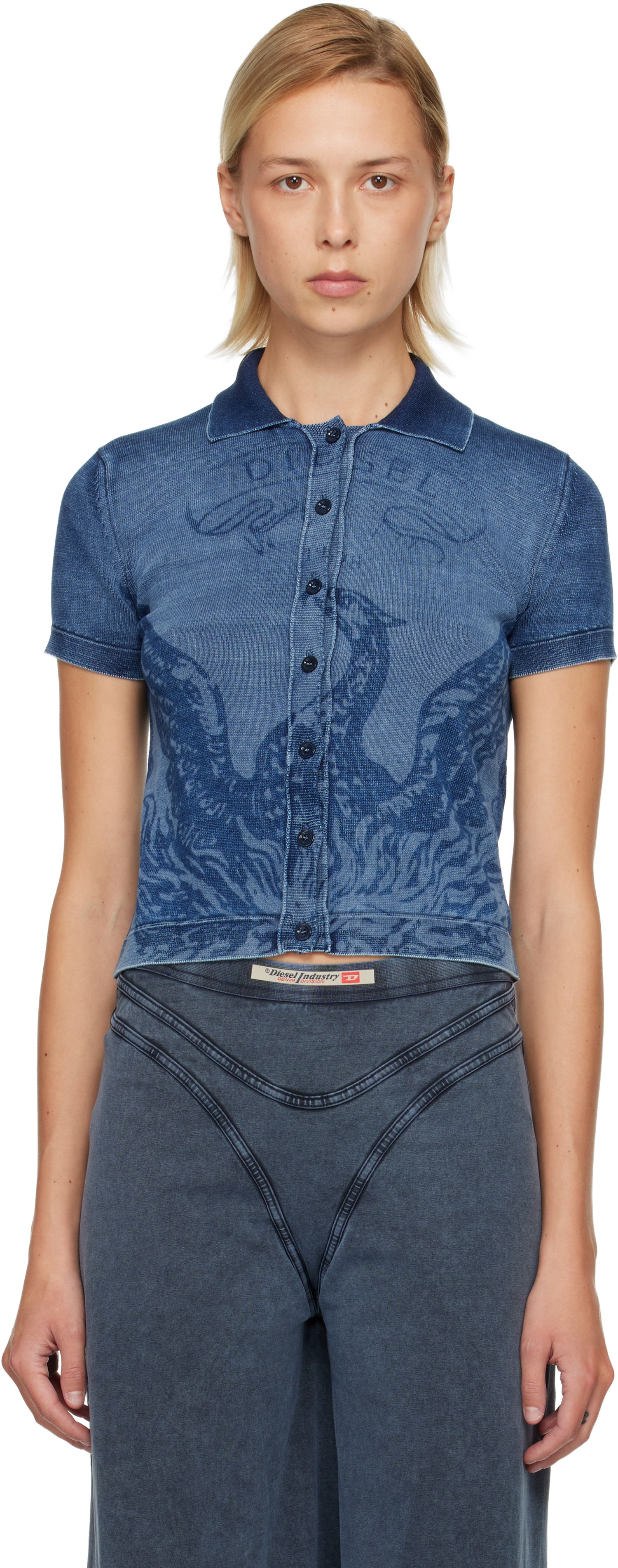 Polo tričko Diesel Graphic Rib Knit Cropped Polo Modrá | A18863 0BJBS, 0