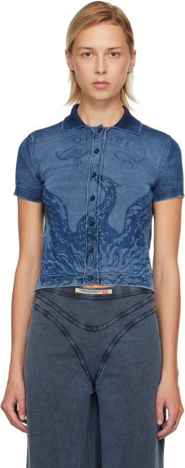 Polo tričko Diesel Graphic Rib Knit Cropped Polo Modrá | A18863 0BJBS, 0