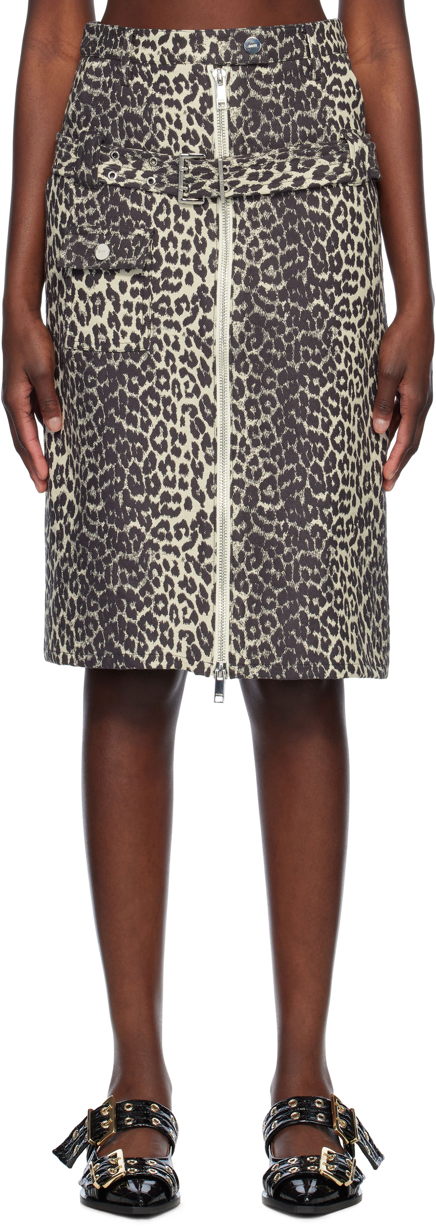 Sukňa GANNI Ganni Cotton Tweed Midi Skirt with Belt Béžová | W0236, 0