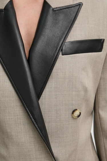 Bunda Nanushka Double Breasted Blazer with Faux Leather Trim Béžová | NW24FWJK36770, 4