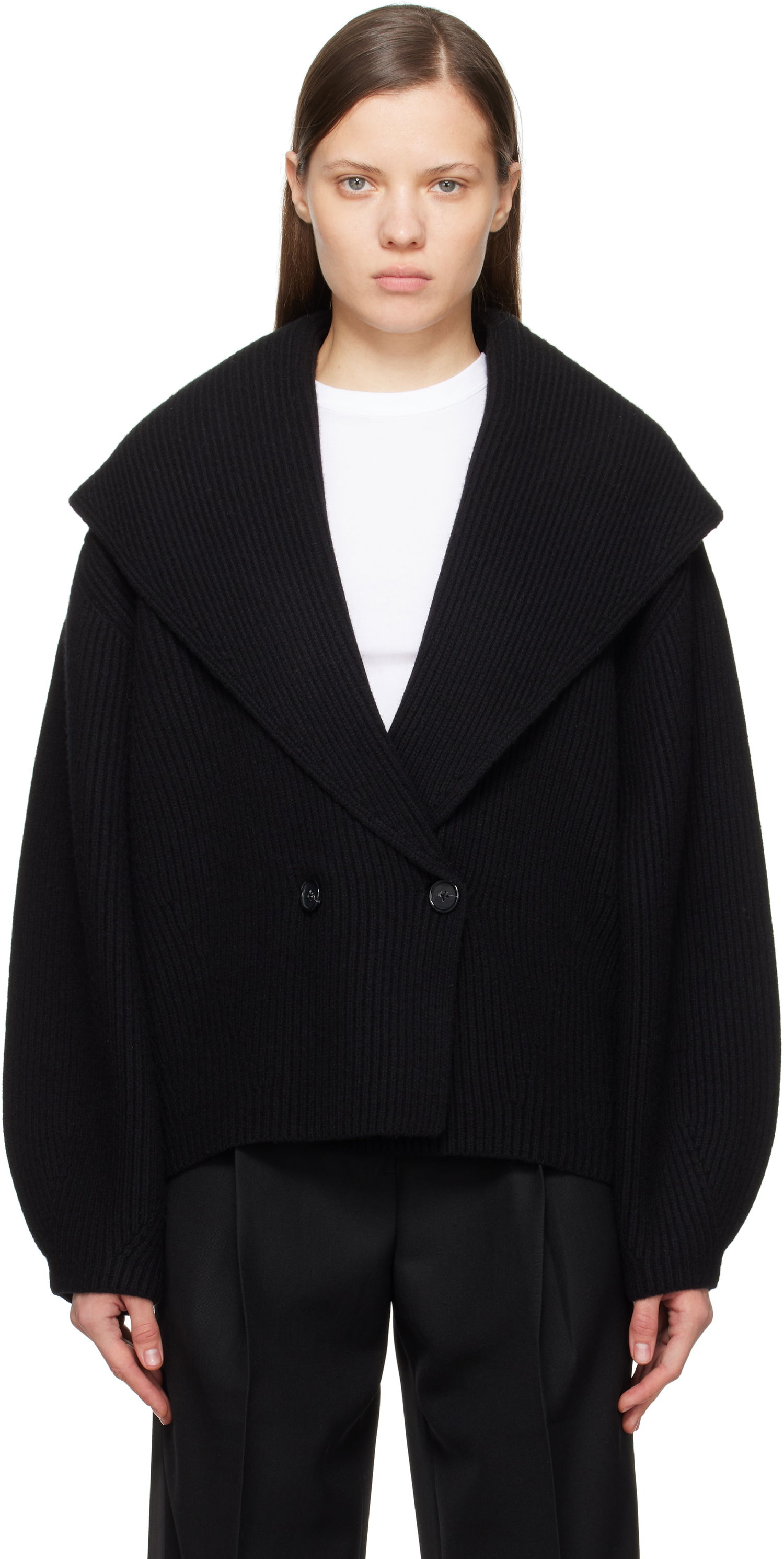 Sveter TOTEME TOTEME Shawl-Lapel Knit Cardigan Čierna | 251-WRT4354-YA0110, 0