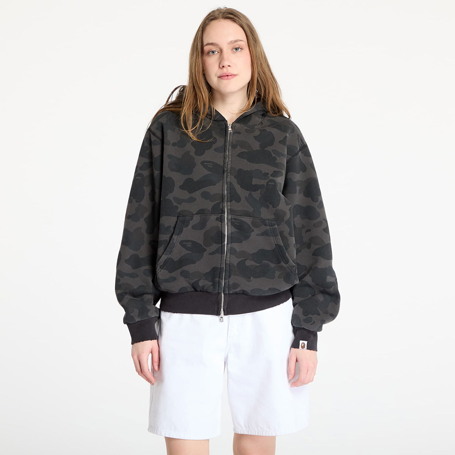 Mikina BAPE A BATHING APE 1St Camo Heavy Wash Cropped Fit Zip Hoodie Šedá | 001ZPL301308MBLK, 0