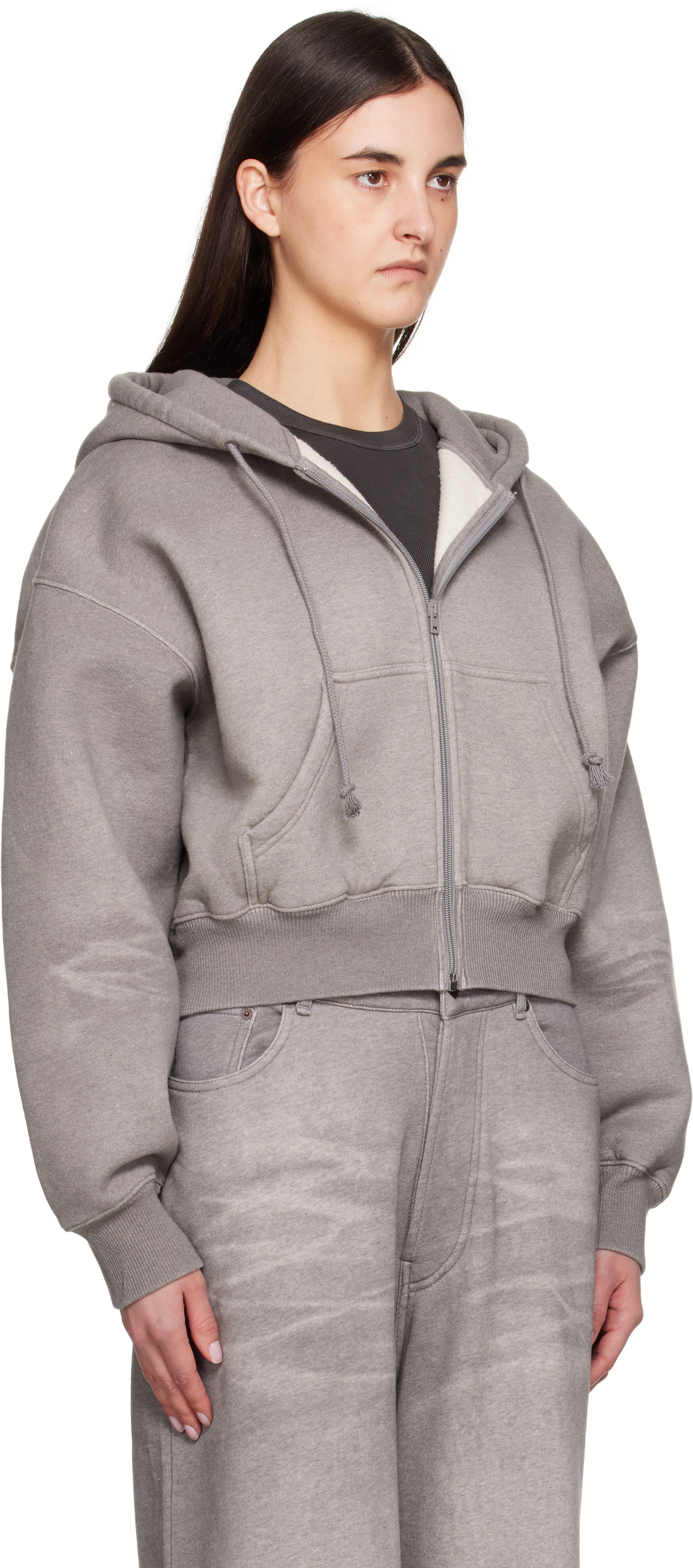 Mikina Acne Studios Acne Studios Cropped Zip Hoodie Šedá | AI0159-, 1