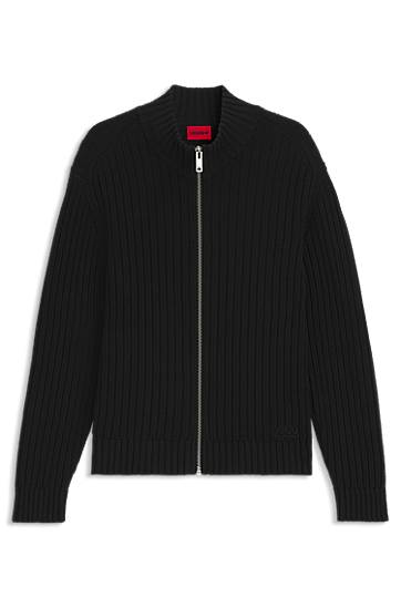 Bunda BOSS Cotton zip-up jacket with ribbed knit Čierna | 50546980