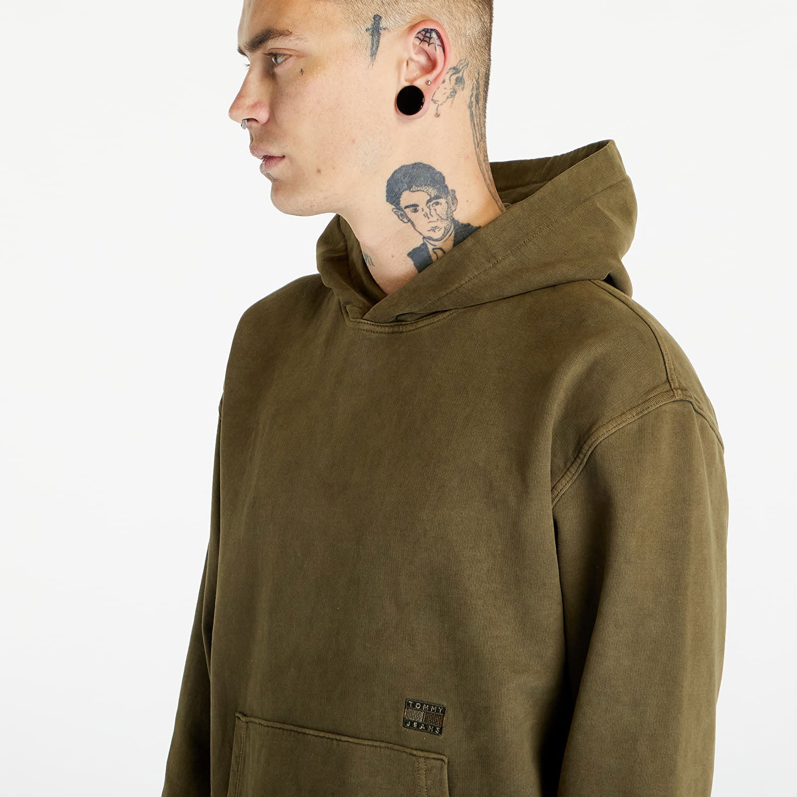 Tommy Jeans Relaxed Tonal Badge Hoodie Drab Olive Green