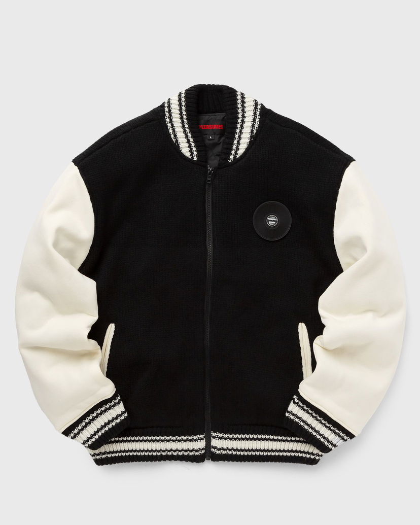 Bomber bunda Pleasures Smoke Knitted Varsity Jacket Čierna | P23W035-BLACK