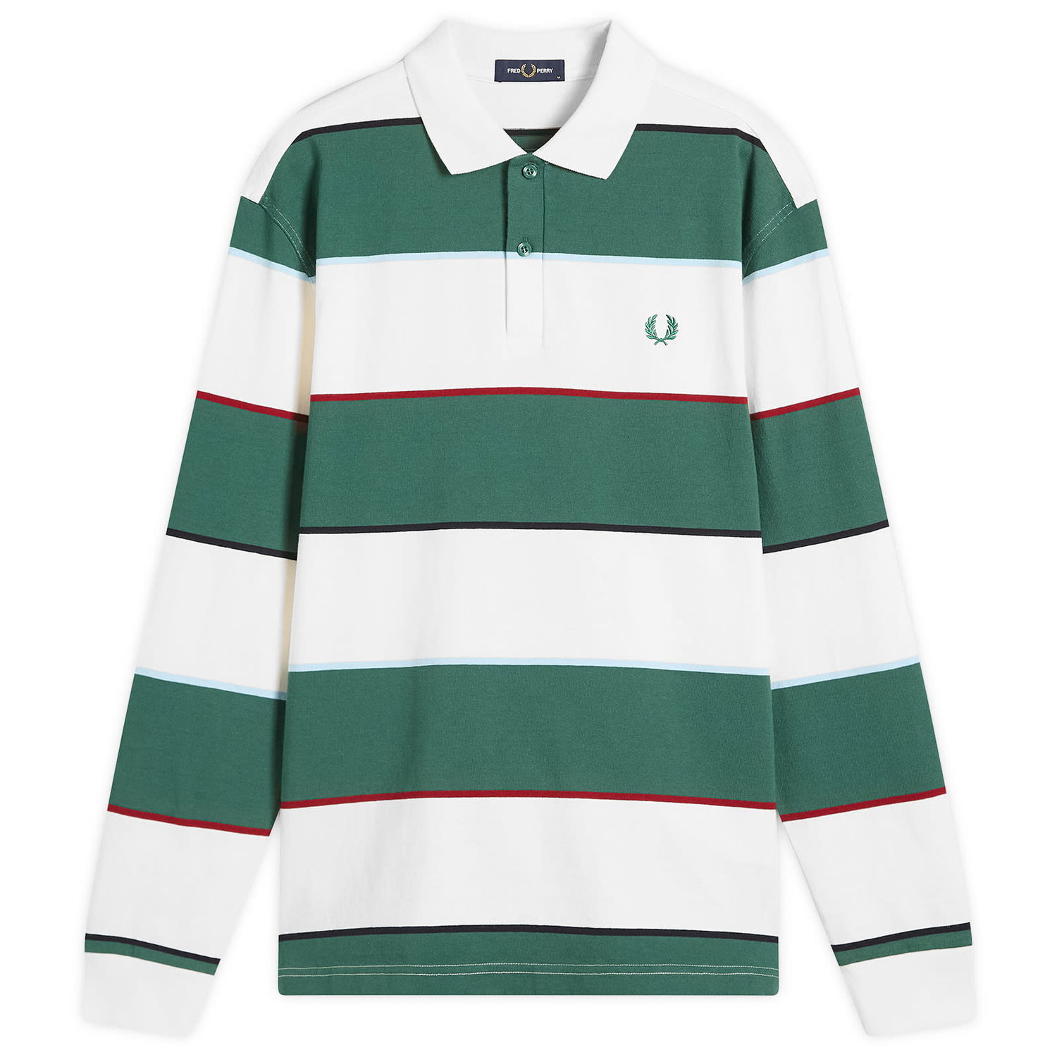 Polo tričko Fred Perry Fred Perry Heavyweight Striped Long Sleeve Polo Shirt, Size Large Zelené | M1728-129, 1