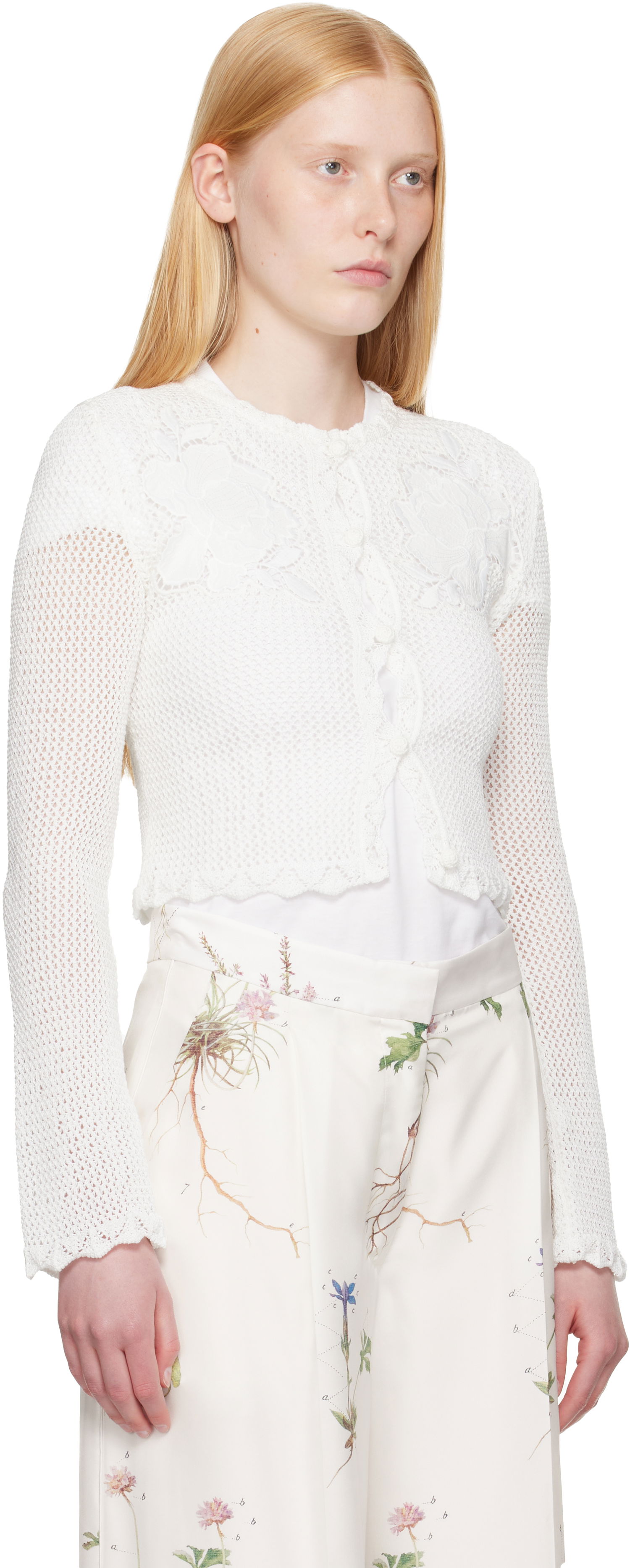 Sveter Erdem Erdem Long Sleeve Crochet Cardigan Biela | VC25_KT11_IVOSCK, 1