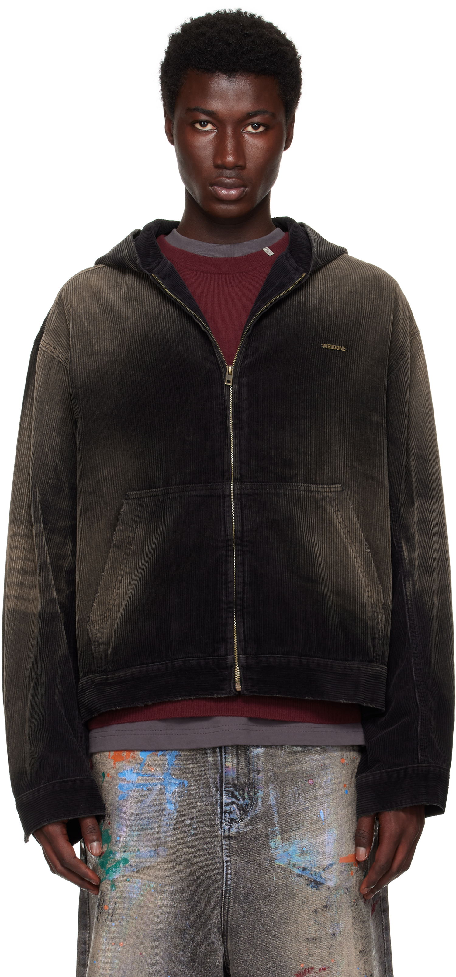 Bunda We11done We11done Vintage Wash Corduroy Zip-Up Hoodie Čierna | WD-DJ2-25-318-U-BK, 0