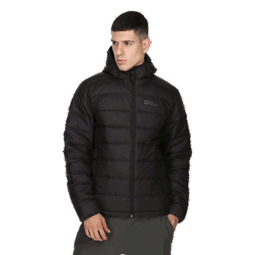 Prešívaná bunda Jack Wolfskin ATHER Down Hooded Puffer Jacket Čierna | 1207671-6000