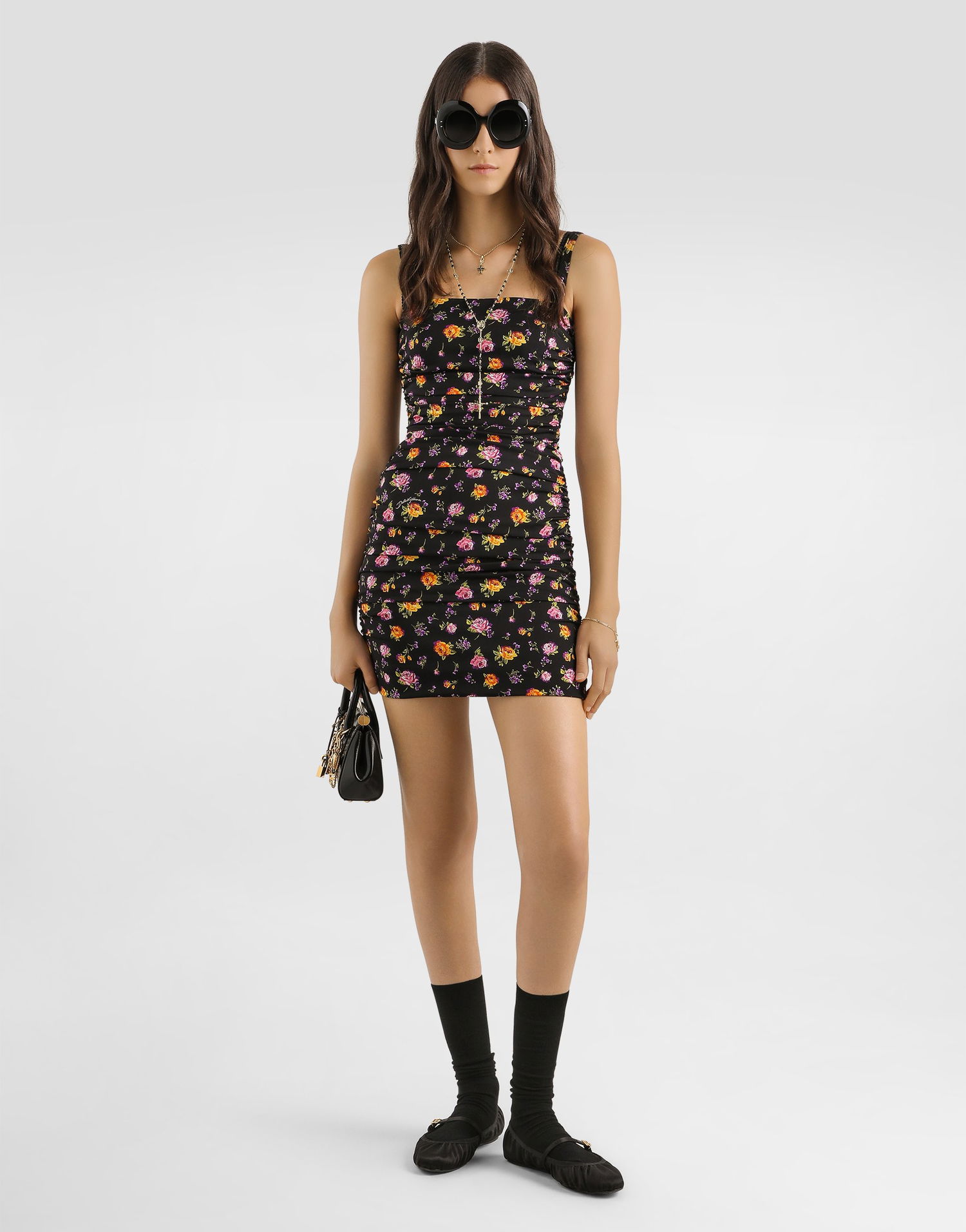 Šaty Dolce & Gabbana Small Rose Bouquets-print Draped Ruched Charmeuse Mini Dress Rôznofarebný | F60IITFSA8DHN5XR, 1