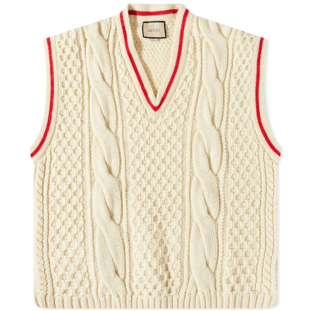 Vesta Gucci Cable Knit Wool Vest Béžová | 673687-XKB22-9118, 0