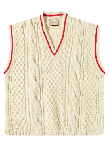 Vesta Gucci Cable Knit Wool Vest Béžová | 673687-XKB22-9118