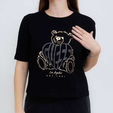 Crop Top GUESS Guess Rhinestone Bear Boxy T-Shirt Čierna | V5RI09I3Z14-JBLK, 2