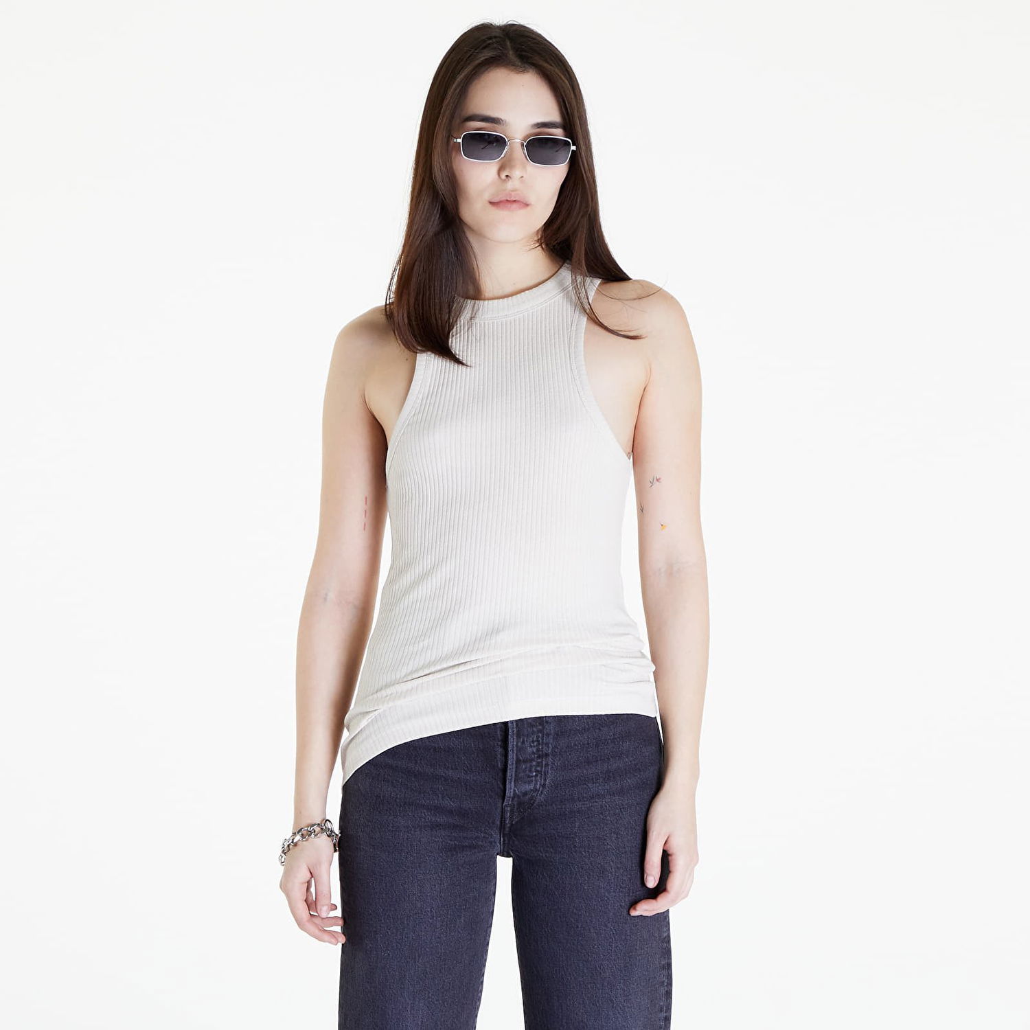 Tielko Han Kjøbenhavn Light Ribbed Racer Top Béžová | M-132460, 1