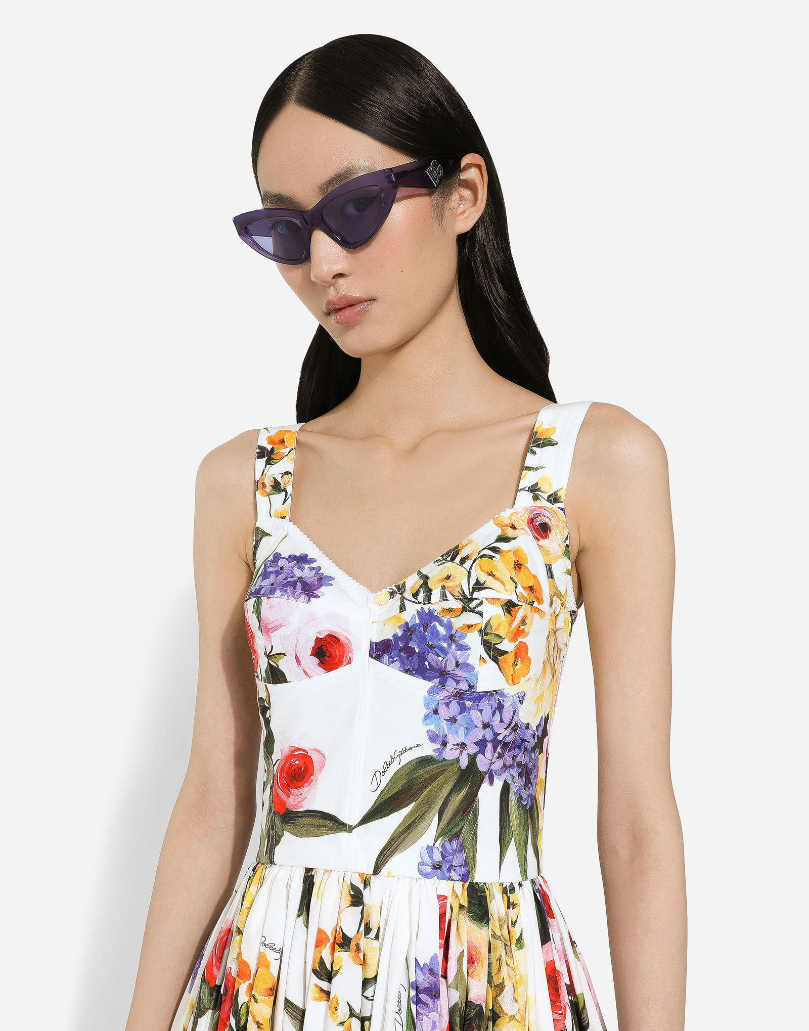 Dolce & Gabbana Garden Print Cotton Corset Dress