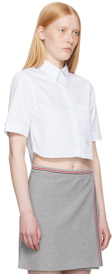 Košeľa Thom Browne Thom Browne Pinstripe Poplin Cropped Short Sleeve Shirt Biela | FLL205A-F0916, 1