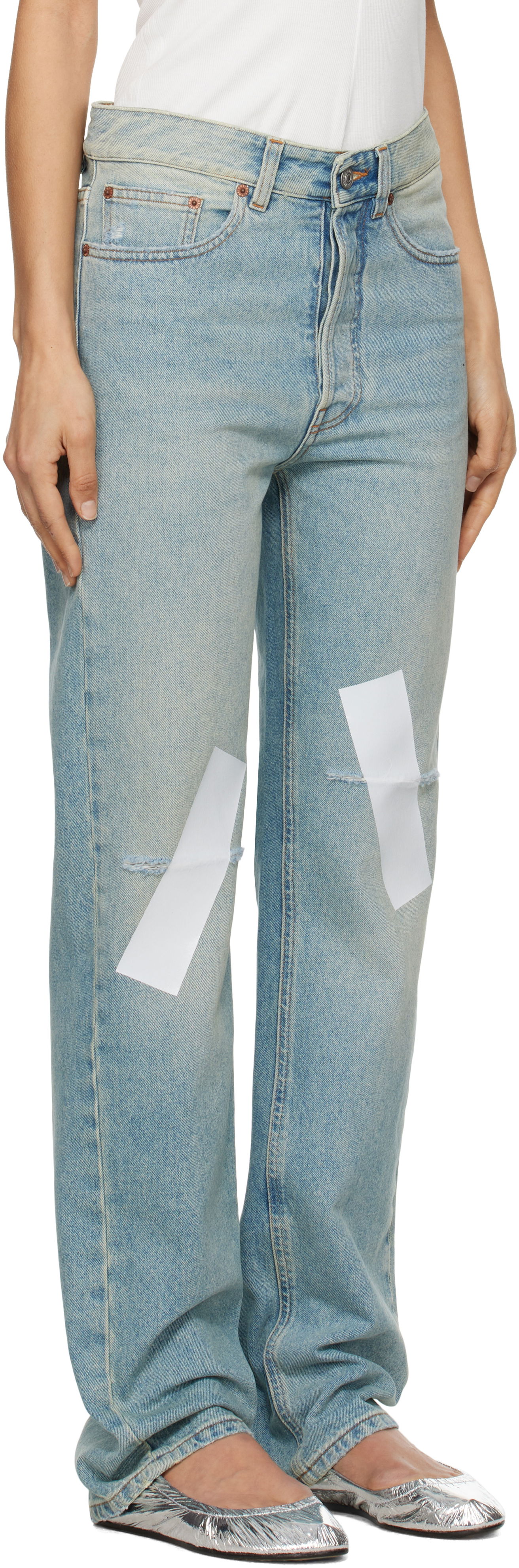 Džínsy Maison Margiela MM6 Maison Margiela Distressed Taped 5 Pocket Jeans Modrá | S52LA0248 M30019, 1