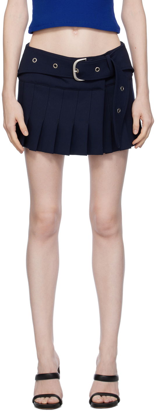 Navy Belted Mini Skirt