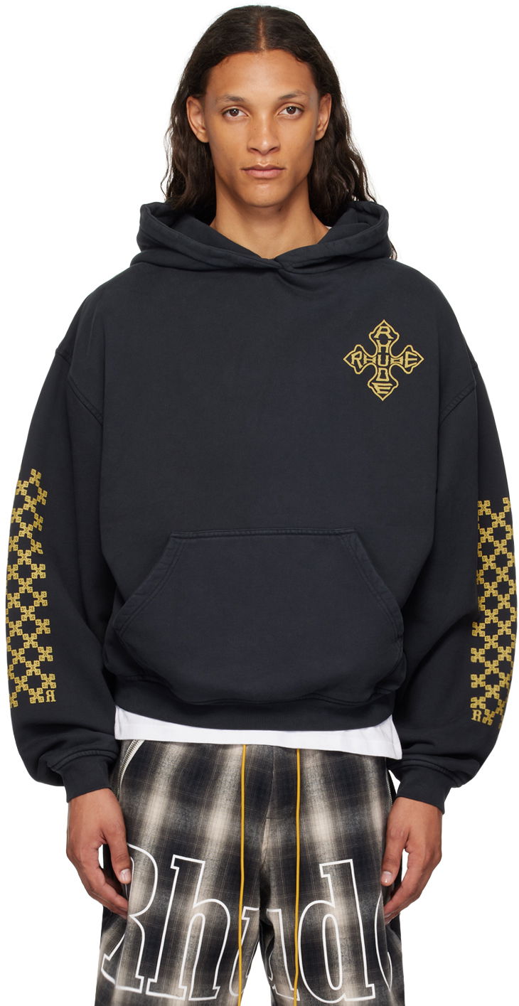 Mikina Rhude SSENSE Exclusive Black Cross Hoodie Čierna | RHPF24HO13012, 0