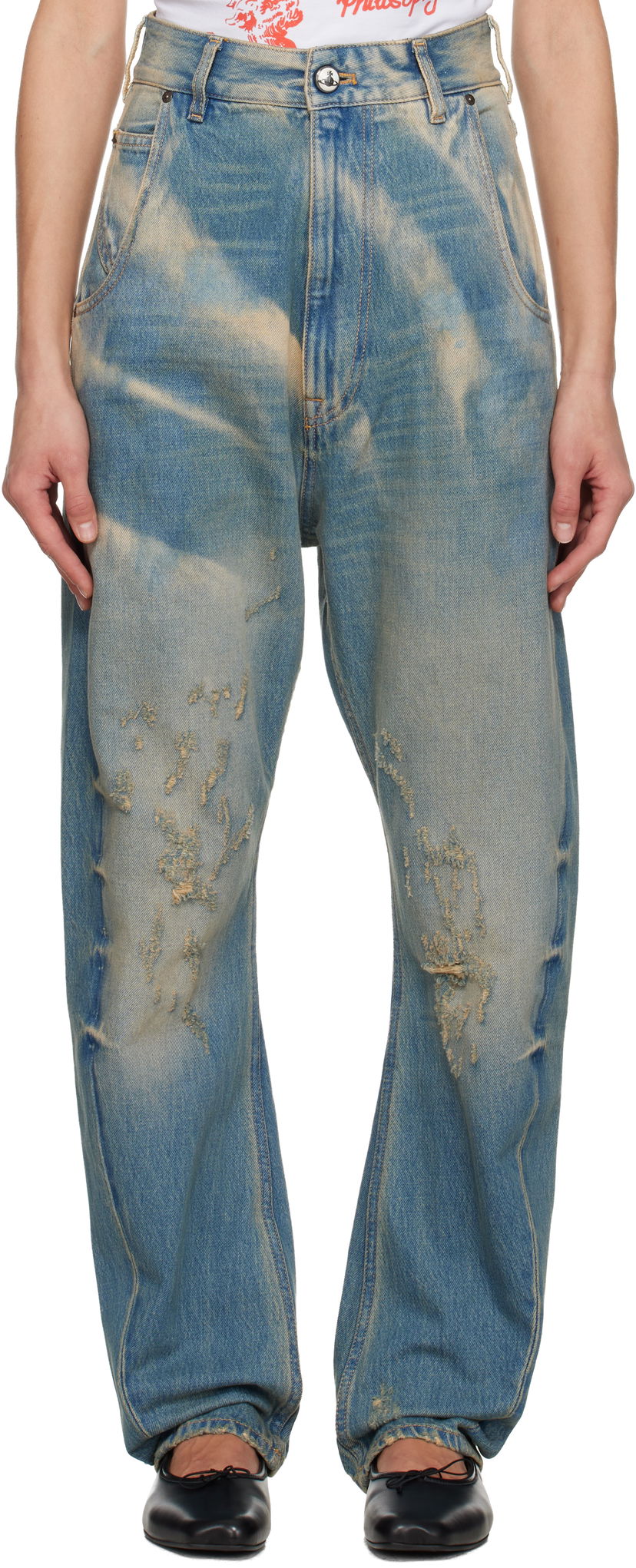 Džínsy Vivienne Westwood Washed Distressed Buckle Back Jeans Modrá | 39020012-W018A-