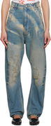 Washed Distressed Buckle Back Jeans