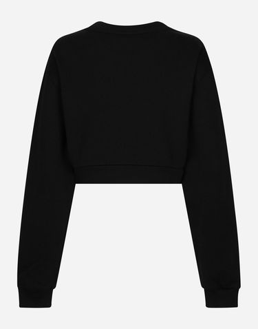 Mikina Dolce & Gabbana Cropped Cotton Crewneck Sweatshirt with DG Logo Čierna | F9P40ZHU7HVN0000, 1
