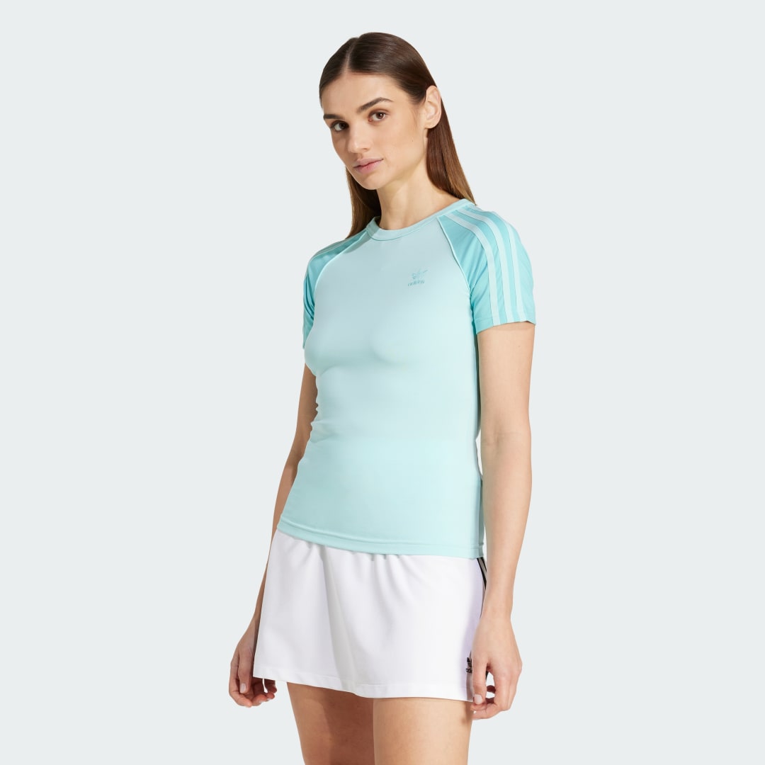 Tričko adidas Performance Adicolor 3-Stripes Raglan Slim T-Shirt Tyrkysová | JD0833, 0