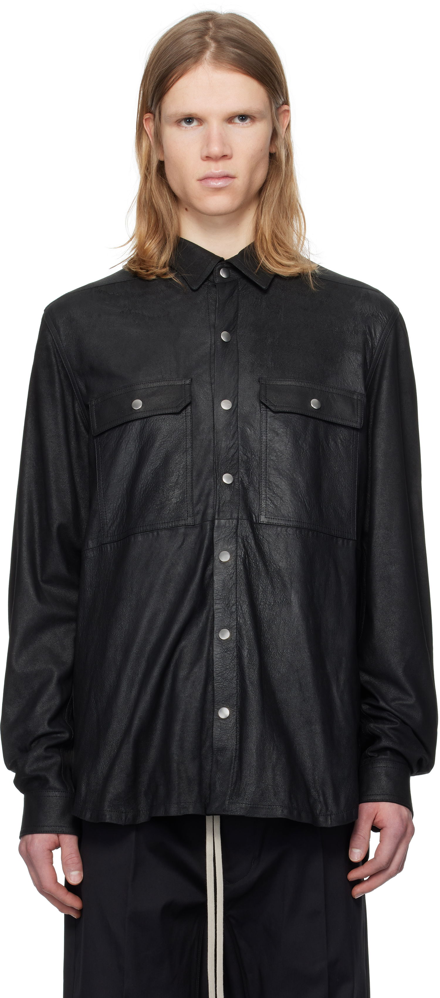 Košeľa Rick Owens Rick Owens Hollywood Megablister Lamb Leather Overshirt Čierna | RU01E5729 LBA, 0