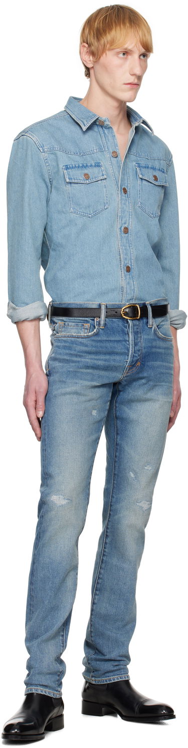 Džínsy Tom Ford TOM FORD Selvedge 'Rip And Repair' Straight Fit Jeans Modrá | DPH001-DMC060S25, 4