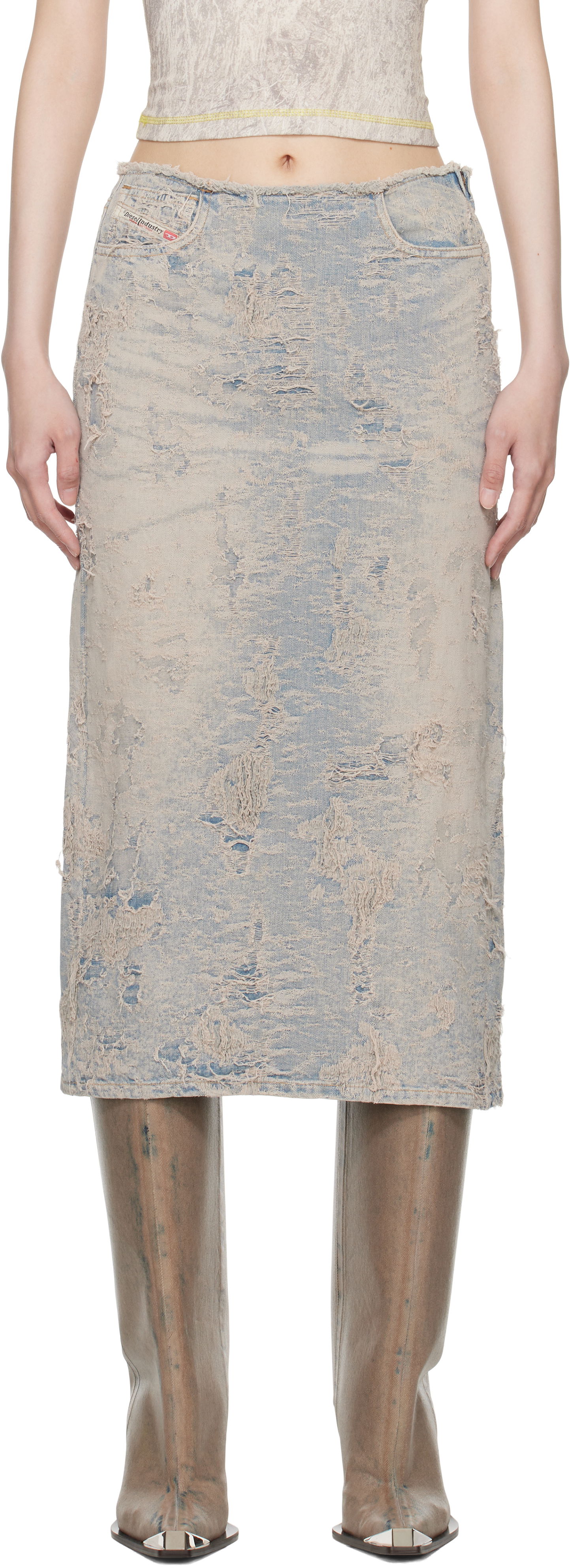 Sukňa Diesel Distressed Denim Midi Skirt Modrá | A16490 007Y5, 0