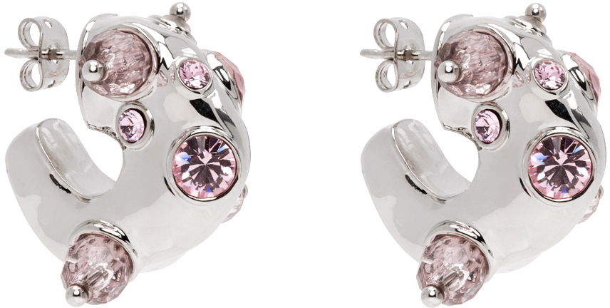Náušnice Dries Van Noten Silver & Pink Embellished Earrings Vínová | 242-018230-055, 1