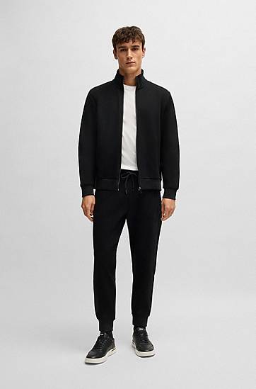 Sveter BOSS Regular-Fit Stretch Cotton Zip-Up Sweatshirt Čierna | 50532755, 1