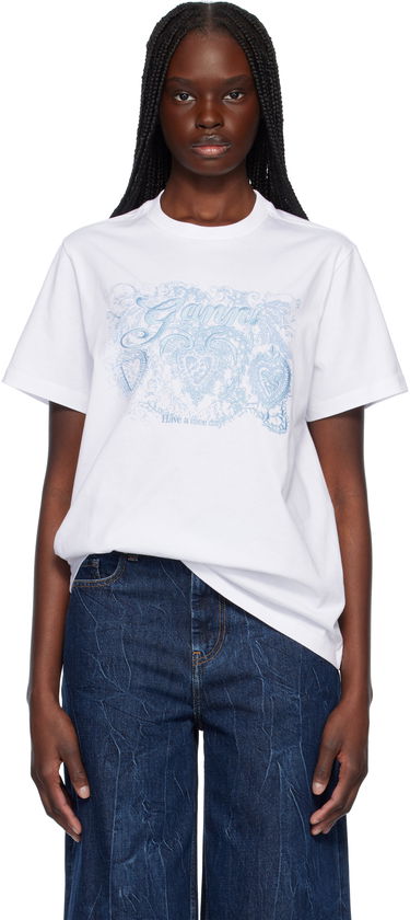 Tričko GANNI GANNI Jersey Tattoo Lace T-Shirt Biela | T4158, 0