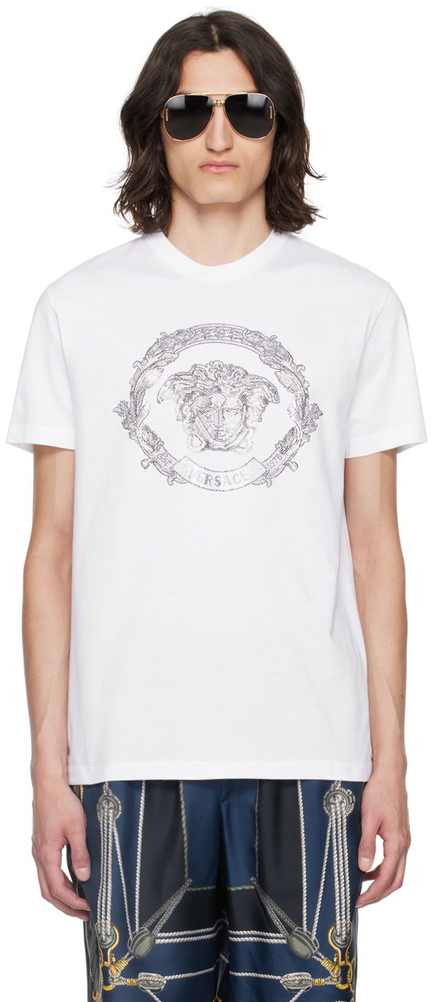 Tričko Versace White Medusa Cartouche T-Shirt Biela | 1013944_1A10848