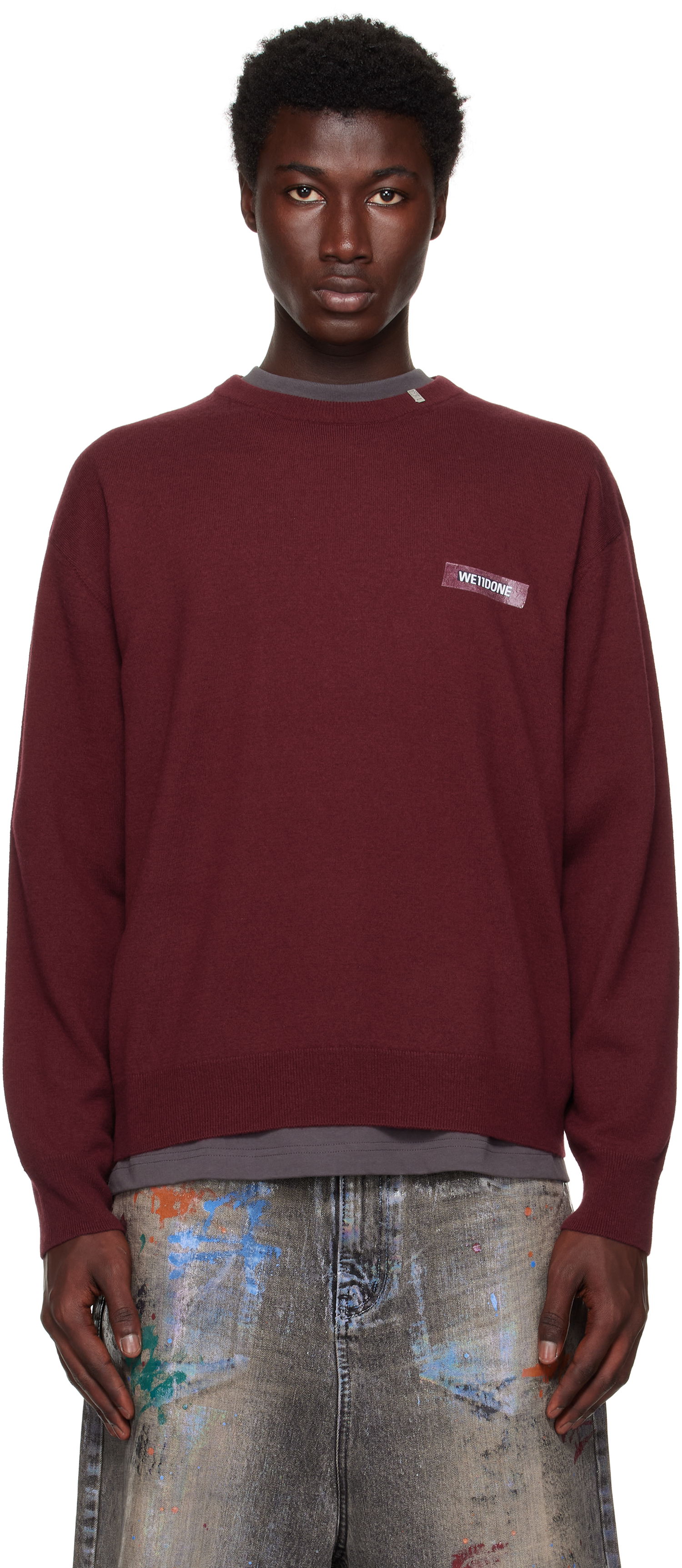 Sveter We11done We11done Logo Knit Pullover Sweater Vínová | WD-KO2-25-651-U-WN, 0
