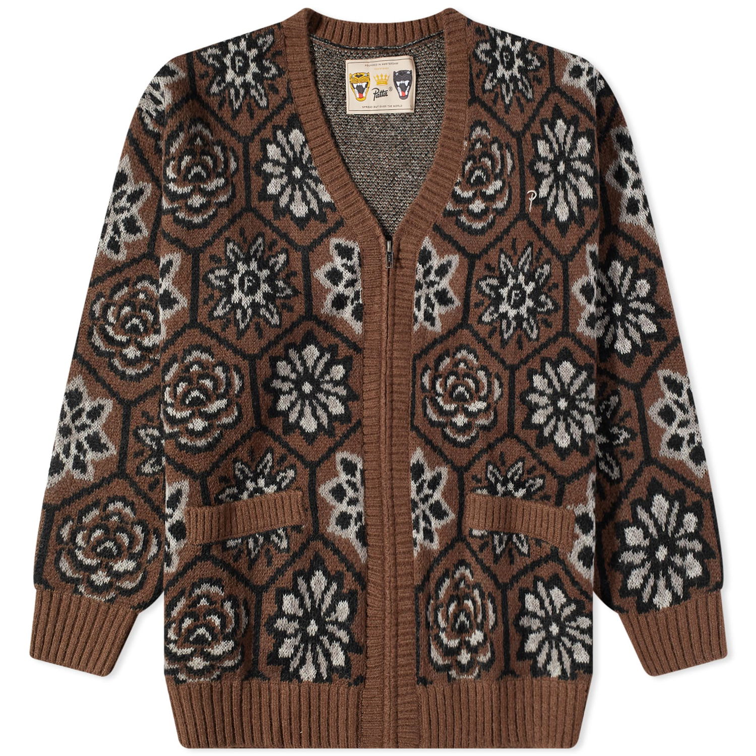 Sveter Patta Flower Knitted Zip Cardigan Hnedá | POC-WALL-FLOWER-KZC-001, 0