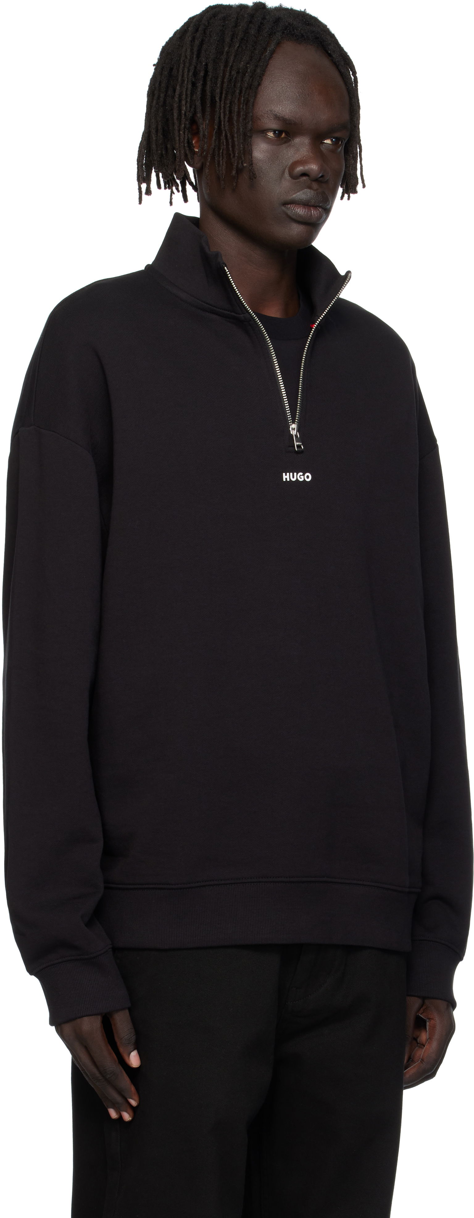 Hugo Logo Print Cotton-Terry Zip-Neck Sweatshirt