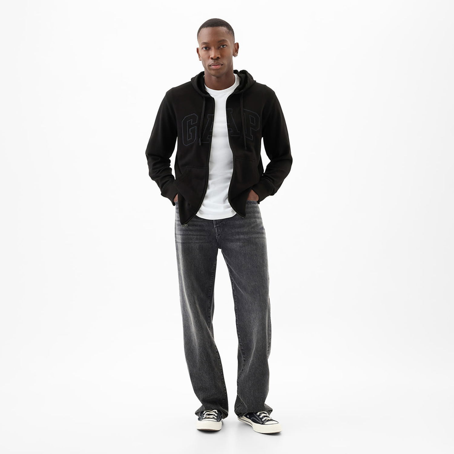 Mikina GAP French Terry Fullzip Logo Hoodie True Black Čierna | 868454-00, 1