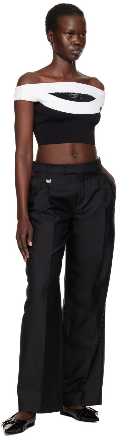 Sveter Balmain Balmain Two-Tone Knit Cropped Top Čierna | EF1AA375KH82, 3