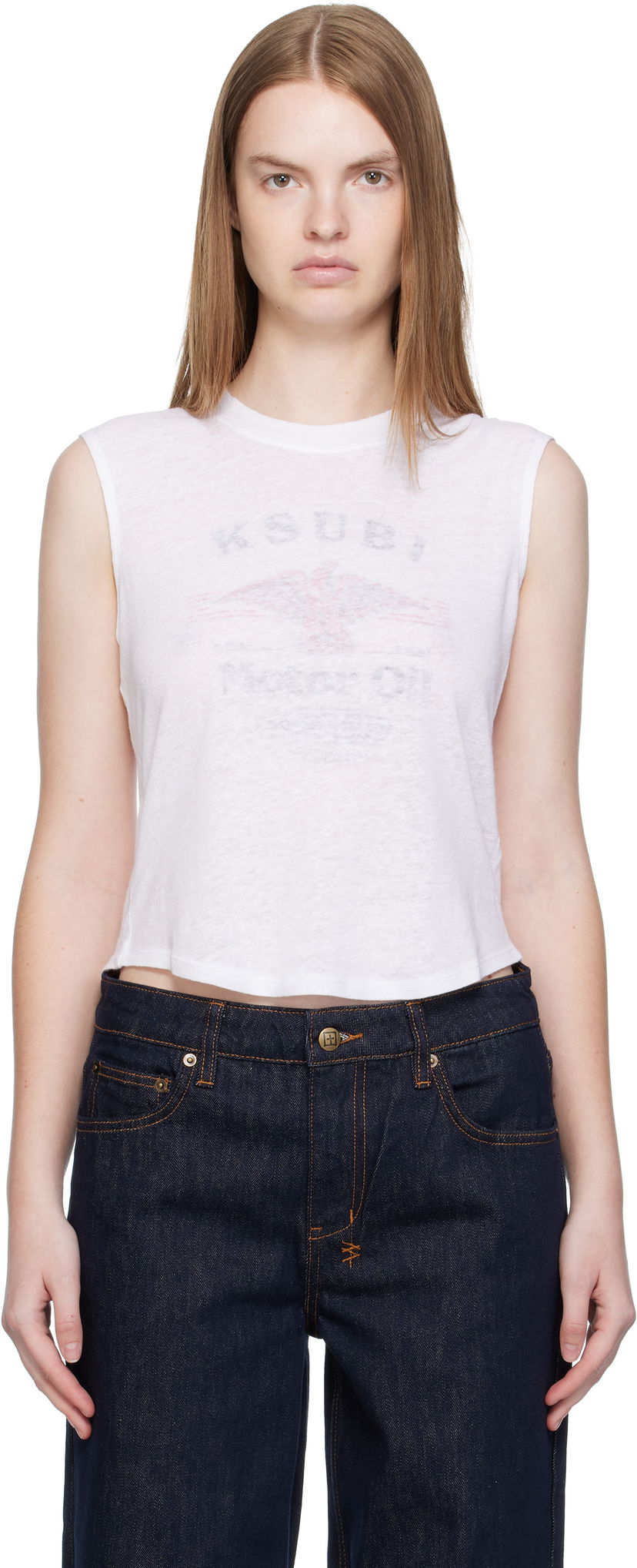 Tielko Ksubi Ksubi Motor Oil Moss Cropped Tank Top Biela | WFA25TA003