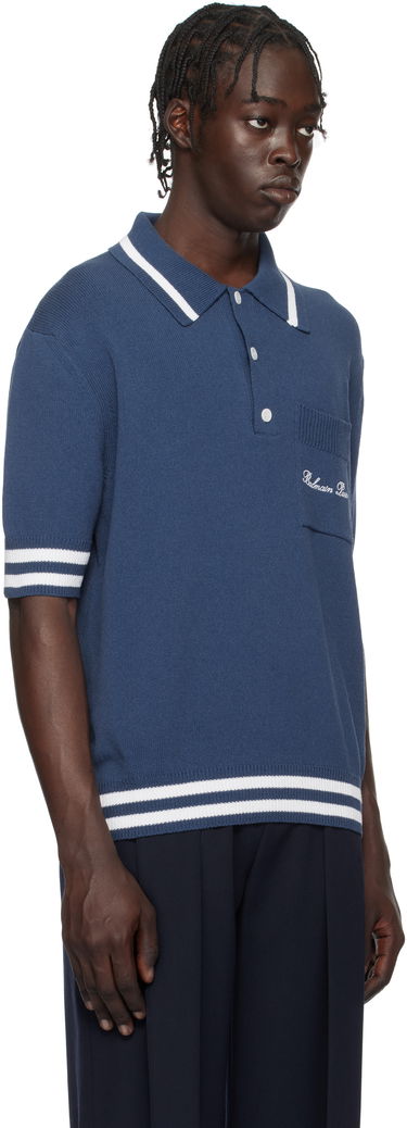 Polo tričko Balmain Cotton-Blend Knit Polo Shirt Modrá | EH1GB046KF96, 1