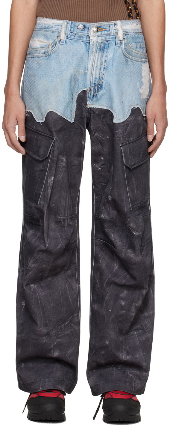 Cargo nohavice Andersson Bell Andersson Bell Printed Two-Tone Wavy Seam Denim Cargo Pants Šedá | apa703m, 0
