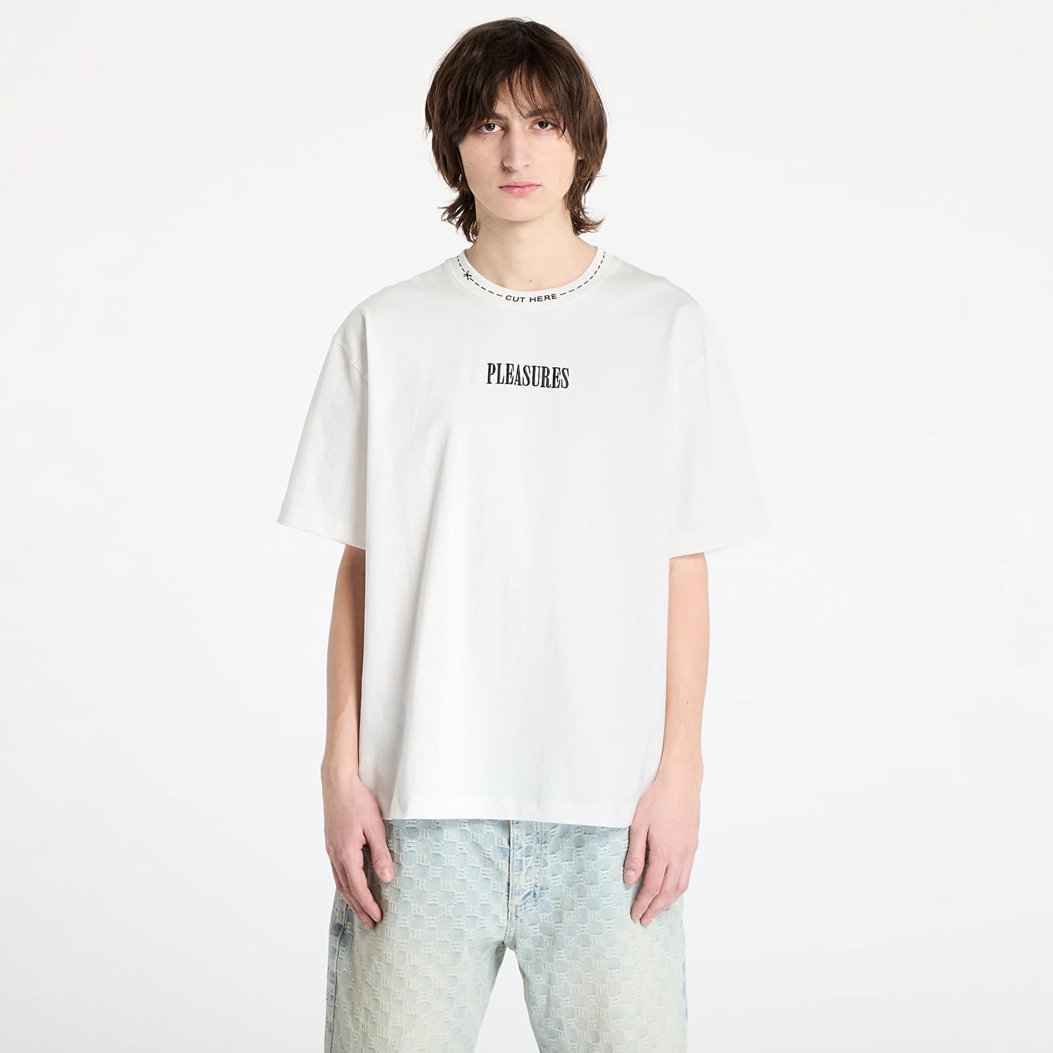 Tričko Pleasures PLEASURES Cut Here Heavyweight T-Shirt Biela | P25SP027 WHITE, 0