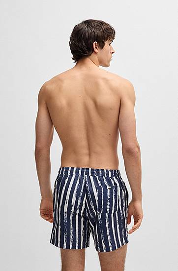 Plavky BOSS Striped Swim Shorts with Logo Navy | 50544499, 1