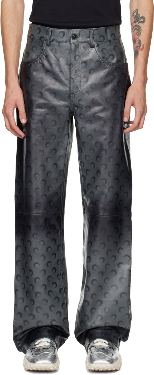 Nohavice Marine Serre Marine Serre Moon Airbrushed Leather Pants Čierna | MPA013A CLEA0050, 0