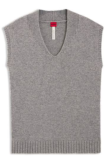 Sveter BOSS Sleeveless V-Neck Wool Blend Sweater Šedá | 50554059, 0
