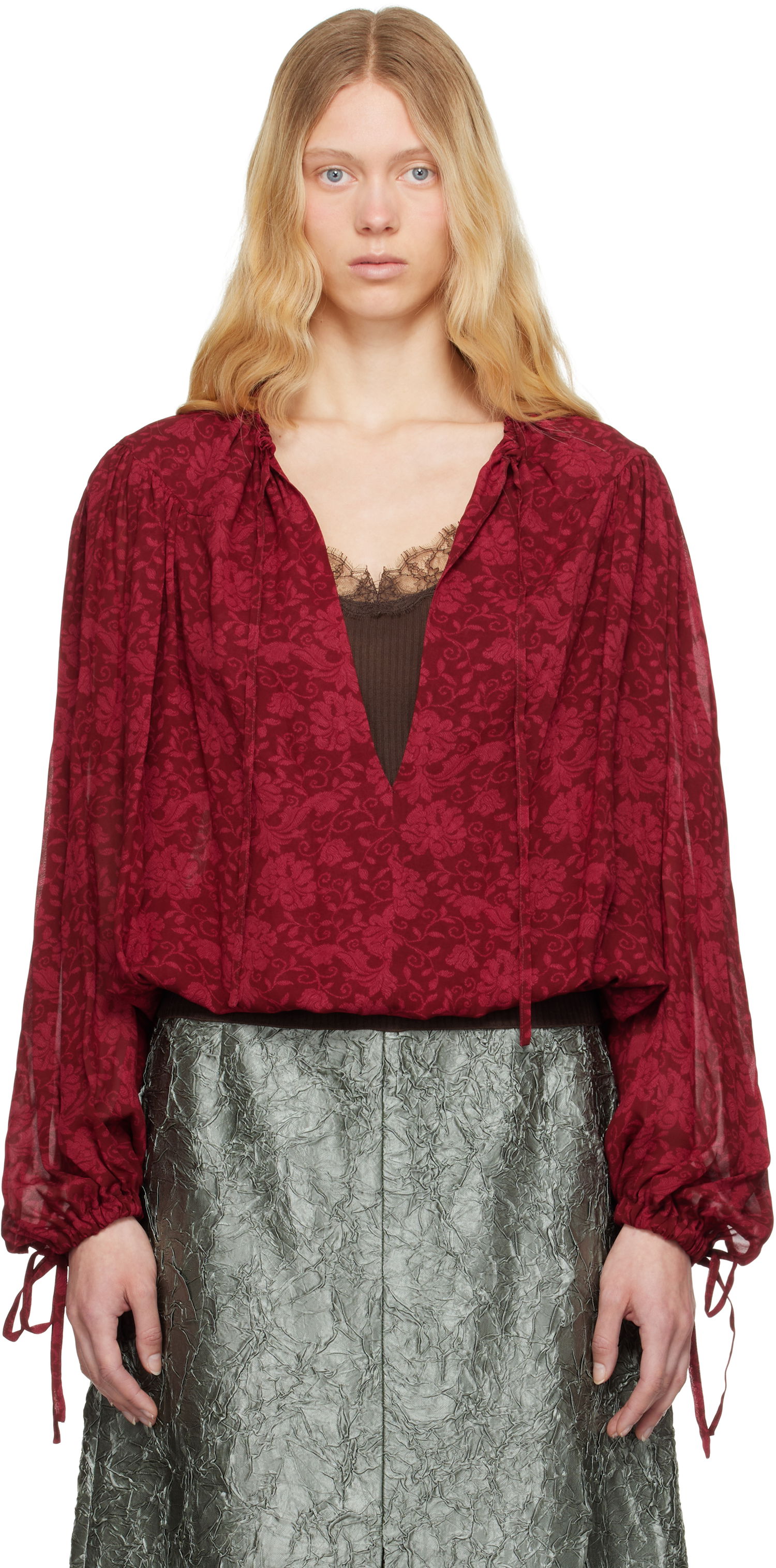 Košeľa Dries Van Noten Dries Van Noten Floral Print Tie Neck Blouse Červená | 251-010711-1011, 0