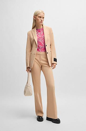 Tričko BOSS Mesh Top with Cut-Out Neckline and Floral Print Ružová | 50518545, 1